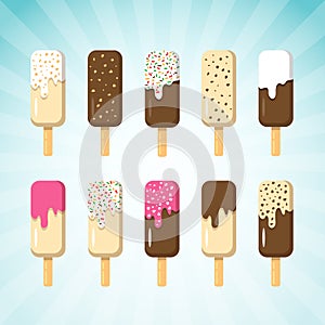 Set of Ice Cream on Stick in Many Flavor