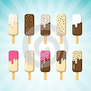 Set of Ice Cream on Stick in Many Flavor photo