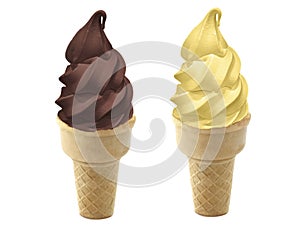Set of ice cream in waffle cone isolated on white background