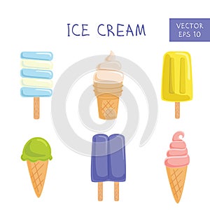 Set of ice-creams and popsicles. Vector Illustration