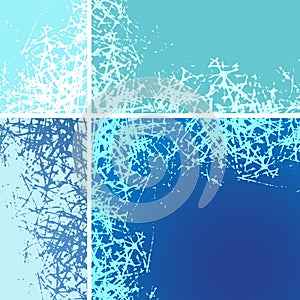 Set of ice crystals border with frosted patterns on freeze winter window. Holiday design frames. Jpeg illustration