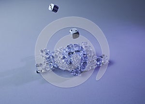 Set of ice cubes and dice falling on them