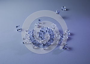 Set of ice cubes and dice falling on them