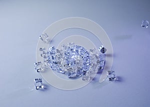 Set of ice cubes and dice falling on them