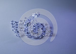 Set of ice cubes and dice falling on them