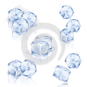 Set of ice cubes isolated on the white background. Vector illustration. Cold alcoholic drinks and cocktails.