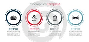 Set Ice hockey goal, Road sign avalanches, Stone for curling and Skate park. Business infographic template. Vector