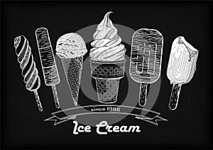 Set icecream soft serve scoop, waffle cup, tasty ice cream cone