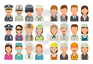 Set icon character cook, builder, business and medical people.