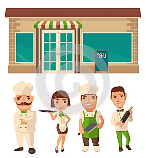 Set icon character cook. Waiter, chef, waitress,