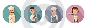 Set icon character cook. Waiter, chef, waitress. Vector flat illustration