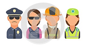 Set icon character people. Police, bodyguard, fireman, paramedic.