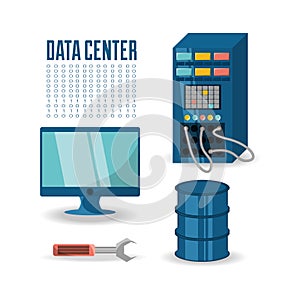 Set icon computer wrench database and data center