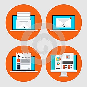 Set of icon of concept email marketing,online news in flat style