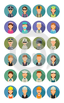 Set icon different professions. Character cook, builder, business, army and medical people.