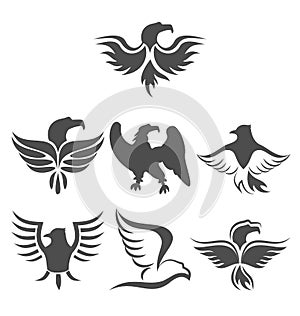 Set icon of eagles symbol isolated on white background