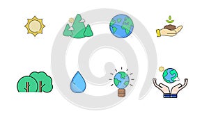 set icon earth day-background white