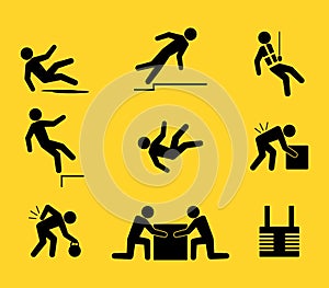 Set of icon about falling and lifting hazard