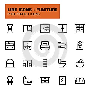 Set icon Funiture , Outine and Pixel Perfect Icons