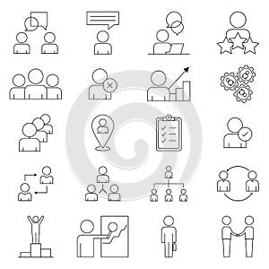 Set icon in line style. A simple set of business people. Contains icons such as meeting, business communication, teamwork,