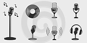 set of icon microphone logo vintage vector illustration template icon graphic design