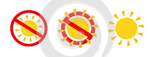 Set icon, No sun. Red stop sign Isolated on white background. Vector illustration