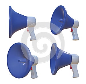 Set icon plastic megaphones realistic on white background. Vector illustration