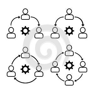 Set icon teamwork, three people and information sharing