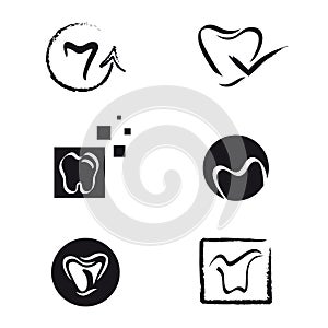 Set of Tooth Icons and Elements for Logo Design Black and White Vector