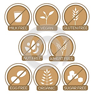 Set of icons for allergens free products.