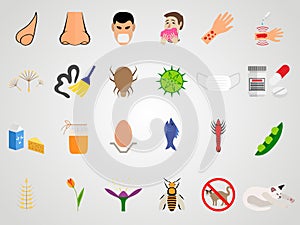 Set icons of allergy in a flat design