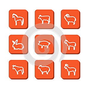 Set with icons - animals on a farm