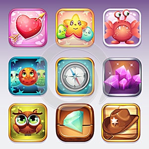 Set icons for app store and Google Play to computer games on various topics