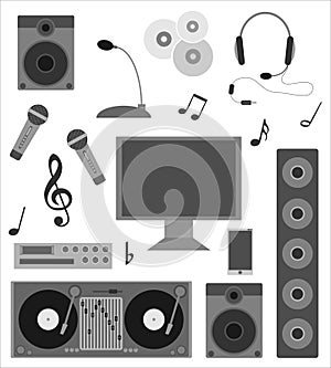 Set of icons for audio recordings and DJs.Vector