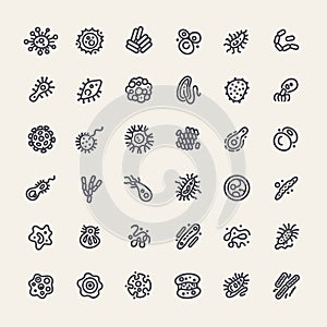 Set of 36 Icons with Bacteria and Germs photo