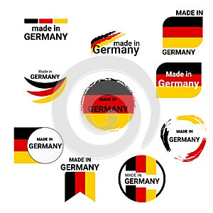 set of icons, banners, buttons with text Made in Germany and flag