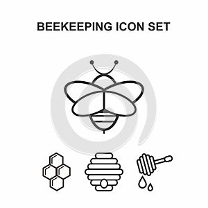 Set of icons of beekeeping. Set of 4 isolated icons on white background