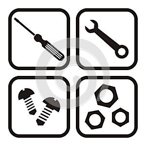 Hardware, set icon, vector, black frame on white background