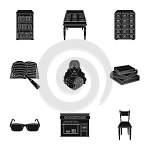 A set of icons with books. Seth about the library, reading, bookstore. Library and bookstore icon in set collection on