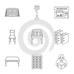 A set of icons with books. Seth about the library, reading, bookstore. Library and bookstore icon in set collection on