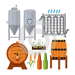 Set icons of brew beer production