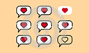 set of icons bubble love. illustration of bubble chat love