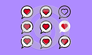 set of icons bubble love. illustration of bubble chat love. love vector icon
