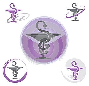Set of Icons with Caduceus Symbol Purple - Health / Pharmacy