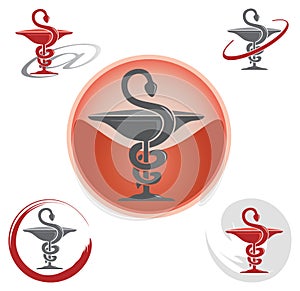 Set of Icons with Caduceus Symbol in Red