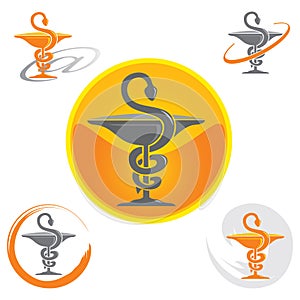 Set of Icons with Caduceus Symbol Yellow - Health / Pharmacy