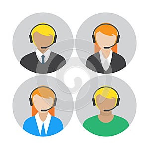 Set of icons with the callcenter agents talking through headset