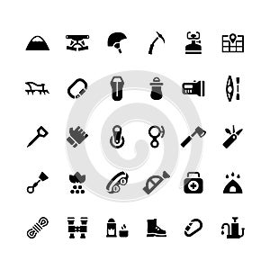 Set icons of camping and mountaineering