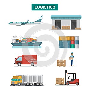 Set of icons Cargo Transportation, Packaging, shipping, delivery