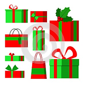 Set of icons in cartoon flat style for Christmas on a white background